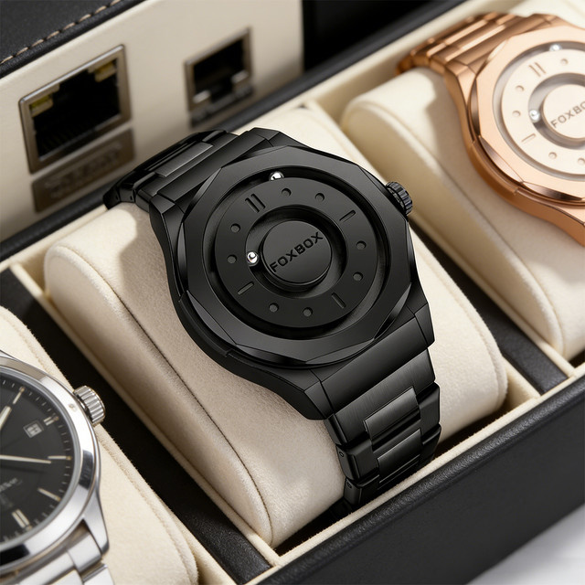 FOXBOX Armbanduhr Quarz, Leder, Schwarz, Silber, Herren - Bild 1