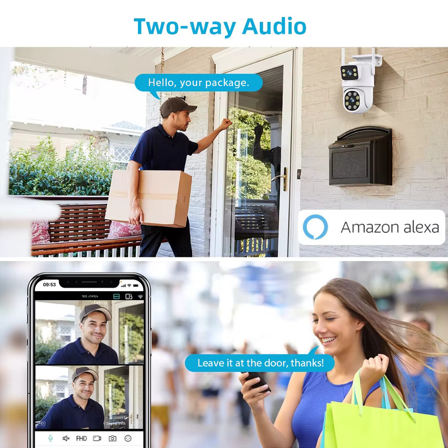 DDBROUGEN Dual-Screen IP-Kamera für den Außenbereich mit 8MP 4K Auflösung, Doppelobjektiv, PTZ WiFi und Auto-Tracking in Weiß - Bild 6