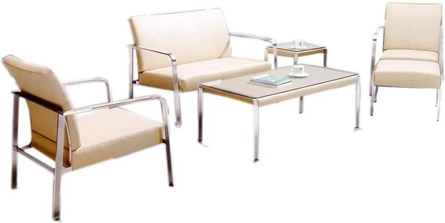 Jet-Line Gartenmöbel Set Aphrodite 4-teilig in Creme mit Edelstahlrahmen und Glasplatte - Bild 1