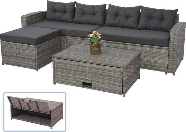 MCW Poly-Rattan Garten-Lounge-Set J34 4-teilig in Grau mit dunkelgrauen Kissen - Bild 3