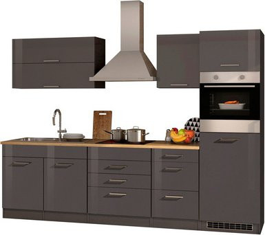 Held Möbel Küchenzeile Mailand Modern in Grau Hochglanz mit Elektrogeräten B: 290 cm, H: 200 cm, T: 60 cm - Bild 2