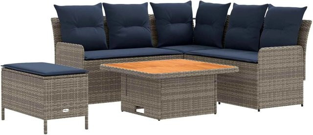 vidaXL Gartenmöbel-Set aus PE-Rattan in L-Form mit 5 Polstern in Grau und Marineblau - Bild 1