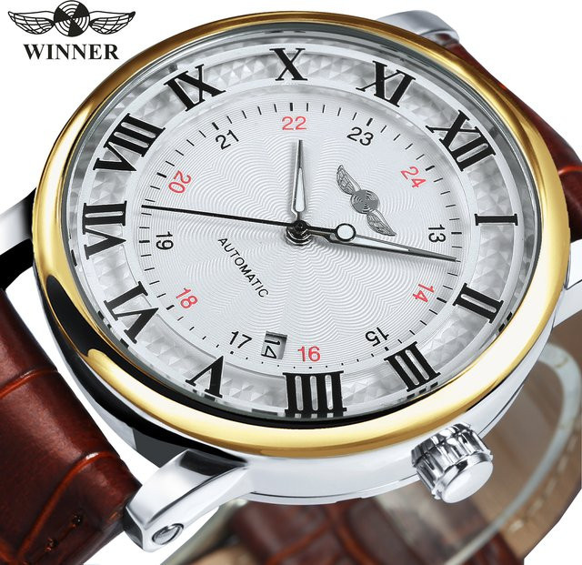 WINNER Armbanduhr Automatik, Leder, Weiß, Herren - Bild 1