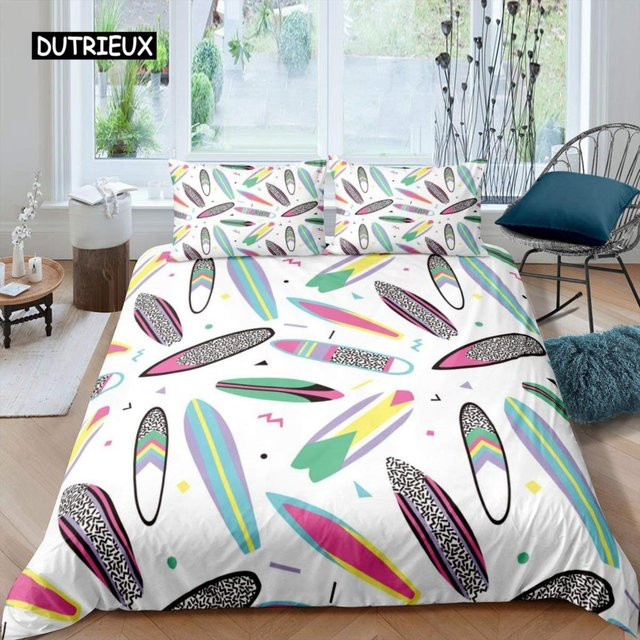 Bettwäsche Set Binchi Outdoor Product Surfbrett Design in Blau und Multicolour mit Reißverschluss, Queen Größe B/H: 210 x 210 cm - Bild 1