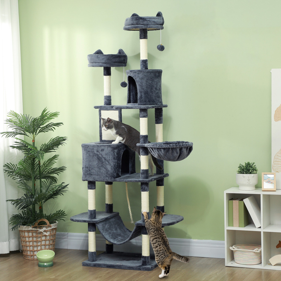 PawHut Kratzbaum Dunkelgrau mit Höhle, Spielbällen und Sisalstämmen, Höhe: 206 cm - Bild 2