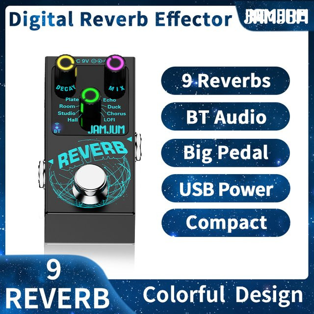 JAMJUM Lumino Digitales Gitarren-Effektpedal mit 9 Reverb-Modi und kabelloser Begleitfunktion in Schwarz - Bild 1