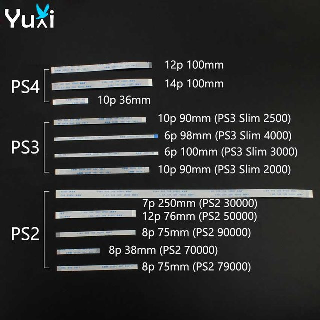 YuXi 10 Stück Ribbon Flex Kabel für PlayStation Controller PS4 PS3 Slim PS2 10/12/14 Pin Flachkabel - Bild 1