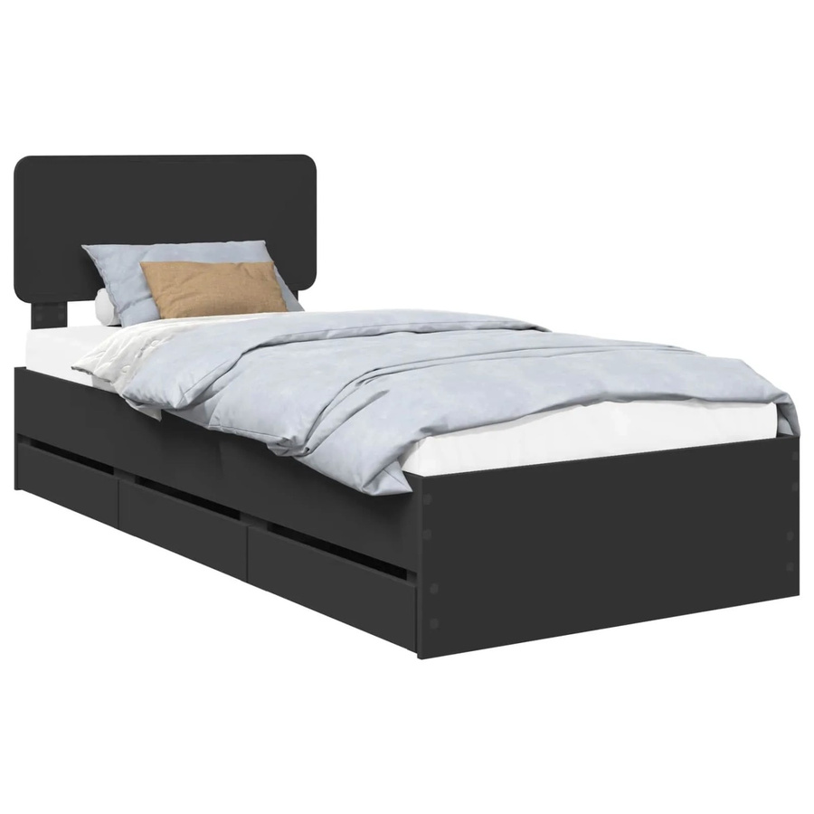 vidaXL Bettrahmen mit Schubladen in Schwarz aus Holzwerkstoff, B/T/H: 90 x 200 cm - Bild 2