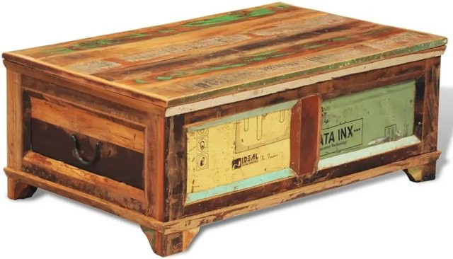 vidaXL Couchtisch aus Mango- und Akazienholz im Vintage-Design mit Stauraum, Braun, B/T/H: 126 x 50 x 35 cm - Bild 1