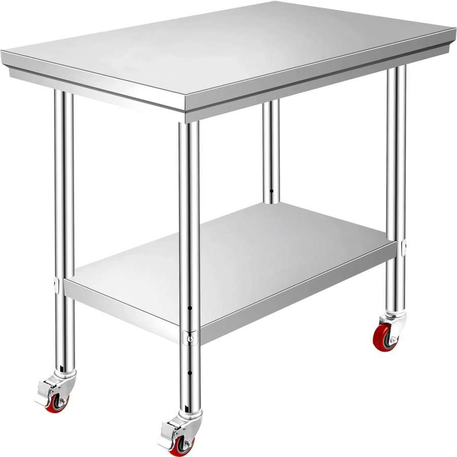 SucceBuy Edelstahl-Küchen-Arbeitstisch mit Regalen und Rollen in Silber - Bild 1