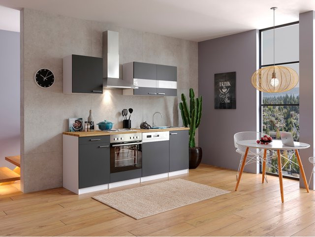 Respekta Küchenzeile KB220WG in Weiß und Grau mit Soft-Close-Funktion und Einbauoption, Breite: 220 cm - Bild 1