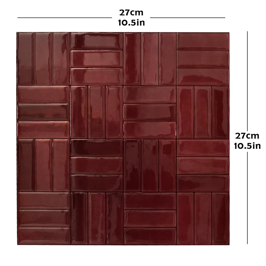 10 Stück SHINYHOME 3D-Marokkan-Zellige-Panels selbstklebend, wasserdicht, öl- und hitzebeständig, Farbe: Beige und Rot - Bild 2