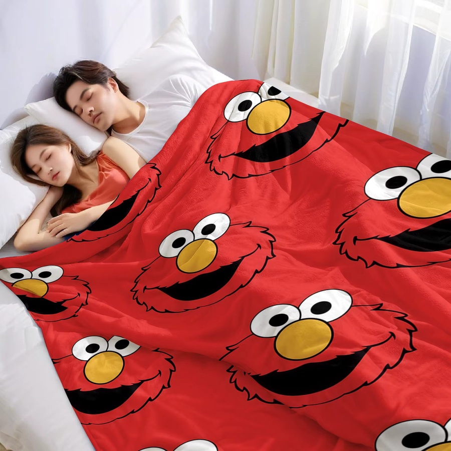 Beast Kingdom Elmo Cartoon Anime Flanelldecke mit Gesichtsmotiv, rote Kuscheldecke aus Polyester für Kinder, Sofa oder Bett - Bild 2