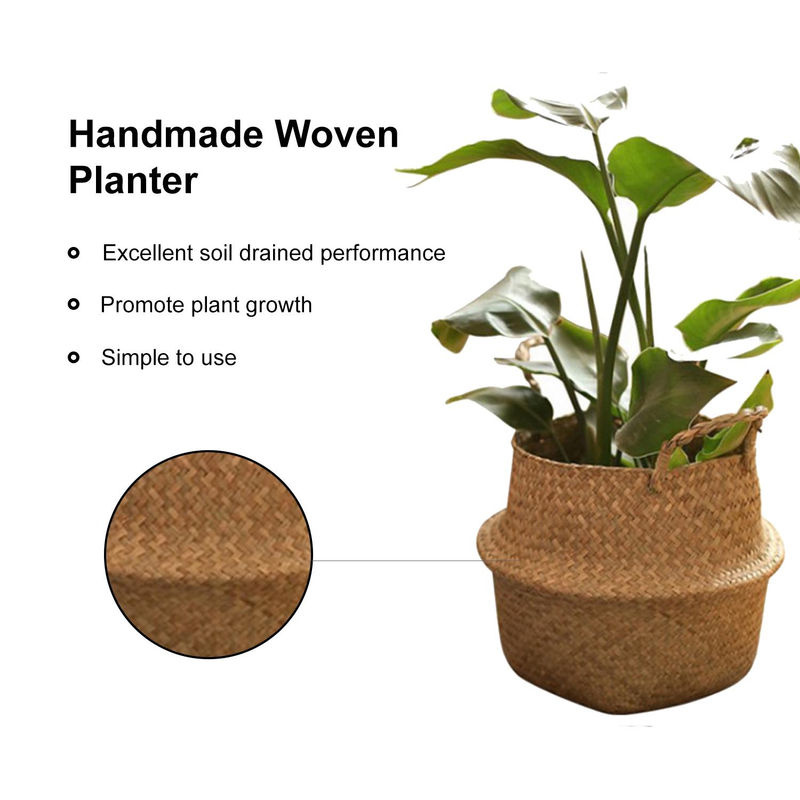 Handgefertigter Aufbewahrungskorb aus Stroh von Igeteck in runder Form, ideal als Pflanzgefäß oder Picknickbehälter, Durchmesser: 32 cm - Bild 5