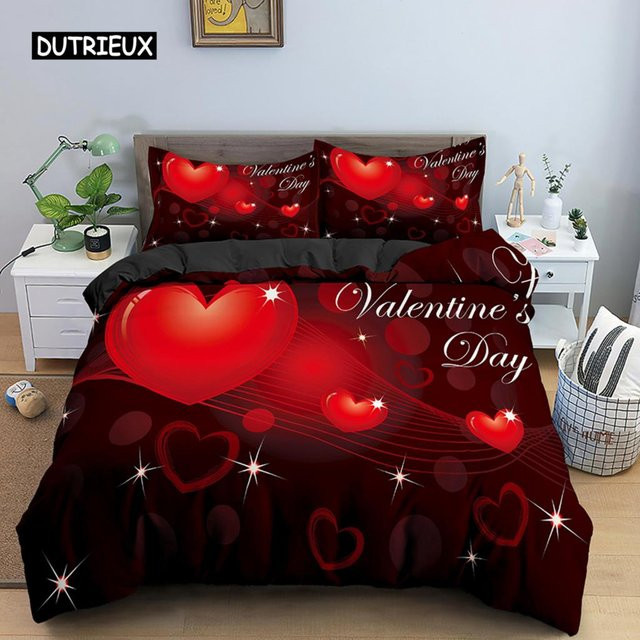 Bettwäscheset AU King aus Mikrofaser mit Rosen- und Herzmotiv in Rot, Kingsize, 2/3-teilig, B/H: 245 x 210 cm - Bild 1