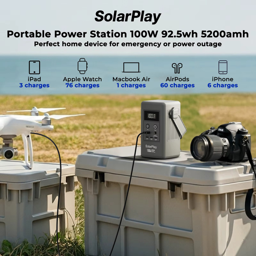 SOLARPLAY Q100 Tragbare Powerstation 25000mAh mit 96.2Wh Li-Ion-Akku, 100W USB-Ausgang, Grau - Bild 4