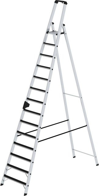 PROREGAL Stufen-Stehleiter einseitig begehbar mit Clip-Step, 14 Stufen, Silber - Bild 1