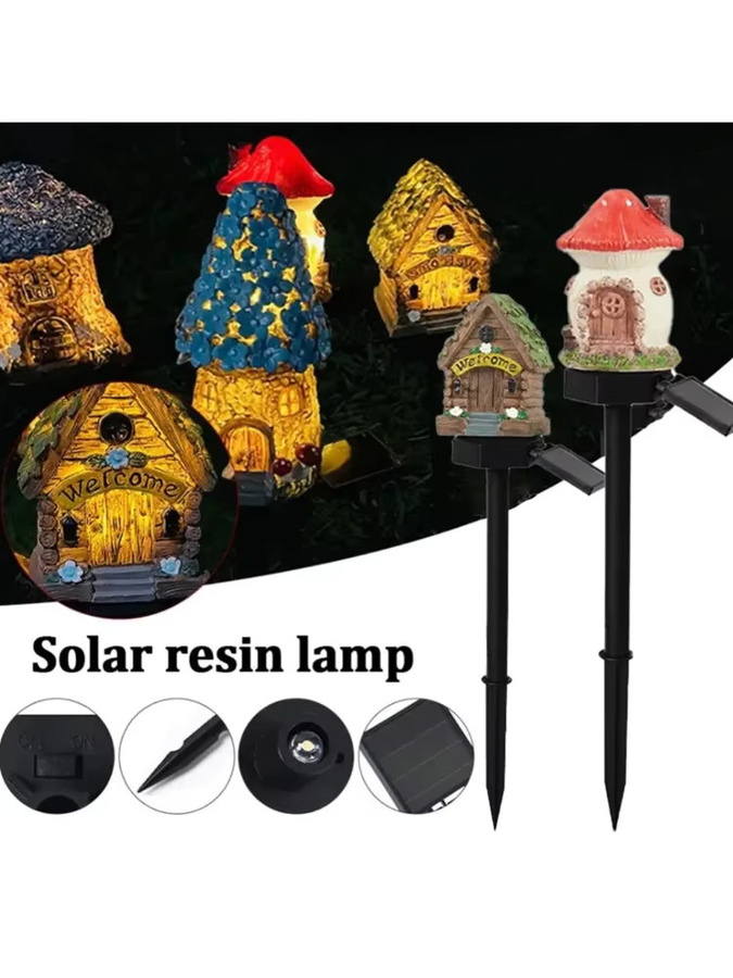 KDULIT Solar-Pilzhaus-Licht aus Harz in Multicolor als wasserdichte LED-Gartenleuchte zur Dekoration von Garten und Rasen - Bild 6