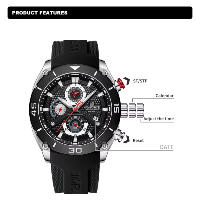 NAVIFORCE Chronograph, Quarz, Silikonarmband, Schwarz, Herren - Bild 4