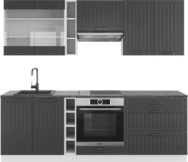 Vicco Fame-Line Küchenzeile Landhausstil in Anthrazit und Weiß, Breite: 235 cm, Höhe: 82 cm, Tiefe: 60 cm - Bild 1