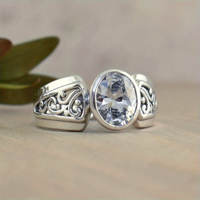 YoYo Ring, 925 Silber, Zirkonia, Vintage, Damen - Bild 1