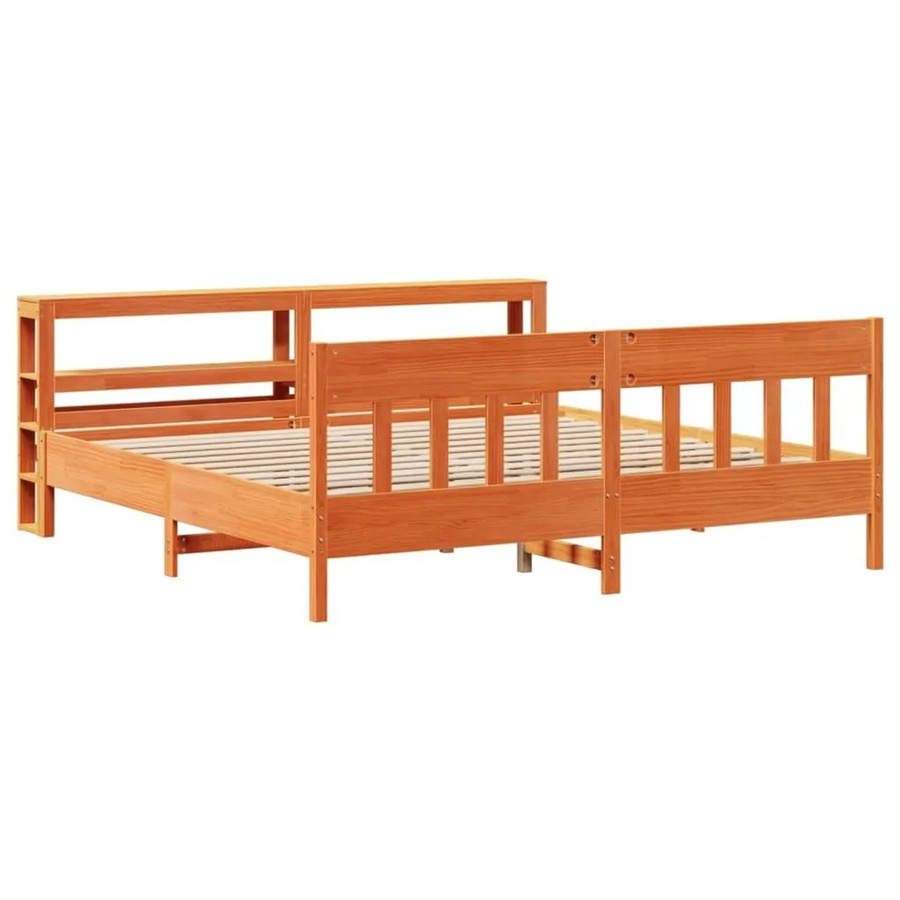 vidaXL Massivholzbett aus Kiefernholz in Braun, rustikales Bett ohne Matratze, B/T/H: 200 x 200 x 82 cm - Bild 2