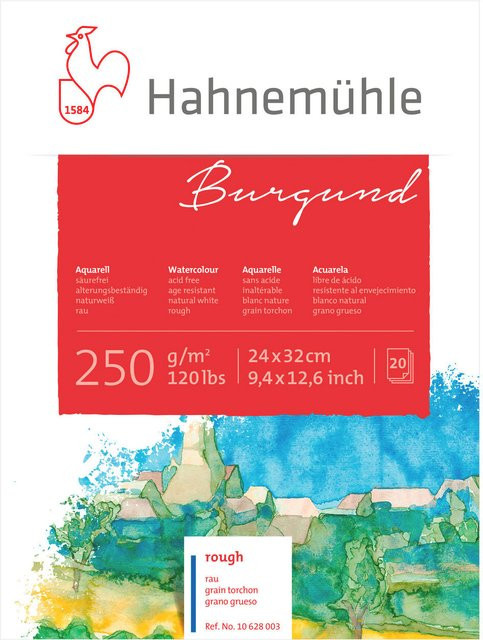 Hahnemühle Aquarellblock Burgund rau, 20 Blatt, naturweiß, B: 24 cm, H: 32 cm - Bild 1