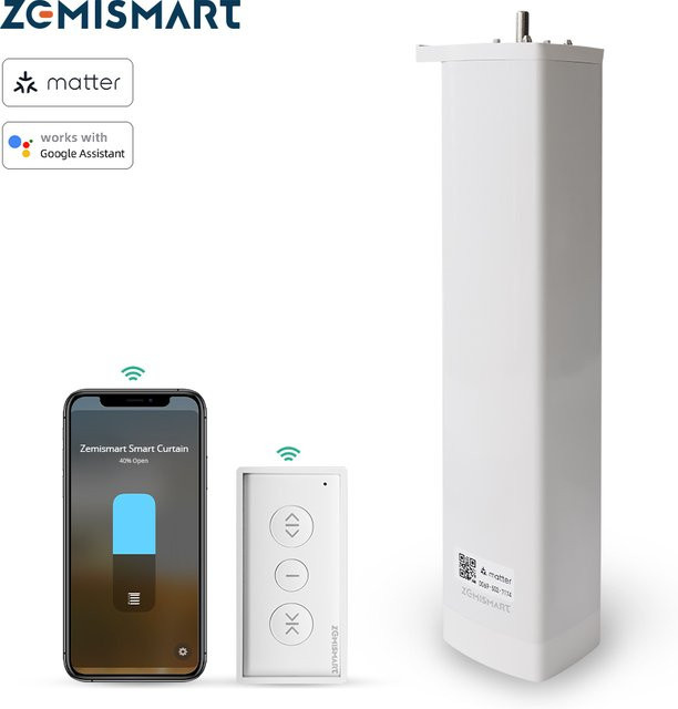 Zemi Smart Curtain Motor mit Matter über Faden Technologie zur Steuerung über Google Home und Samsung SmartThings App für ein automatisches Vorhangsystem - Bild 1