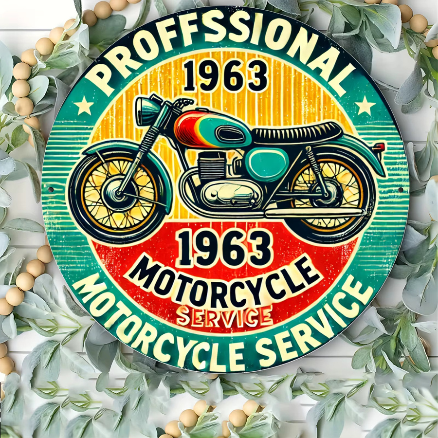Potdemiel Retro-Metallschild 1963 Professioneller Motorradservice Rundes Aluminiumschild Multicolour Durchmesser: 20,3 cm - Bild 4