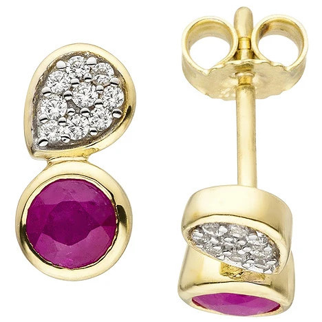 Colfem Ohrstecker 333 Gelbgold, Zirkonia, Rubin, Unisex - Bild 1