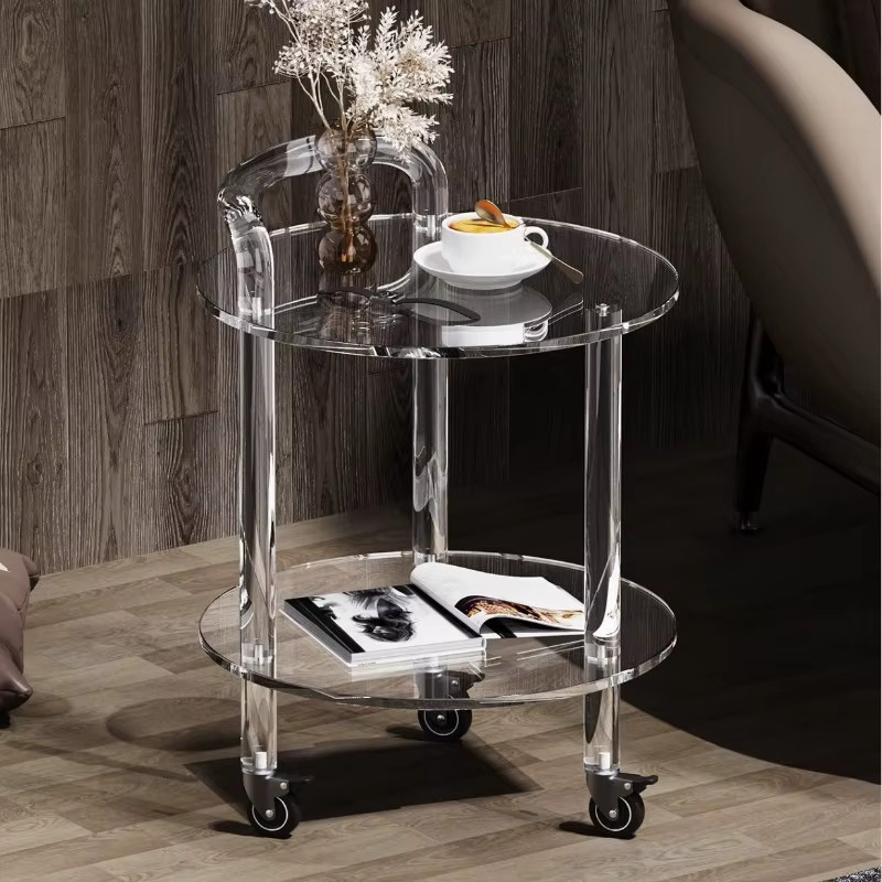 Runder Beistelltisch aus Acryl von LIUSHADUOLA in Transparent mit Rollen und modernem Design - Bild 4