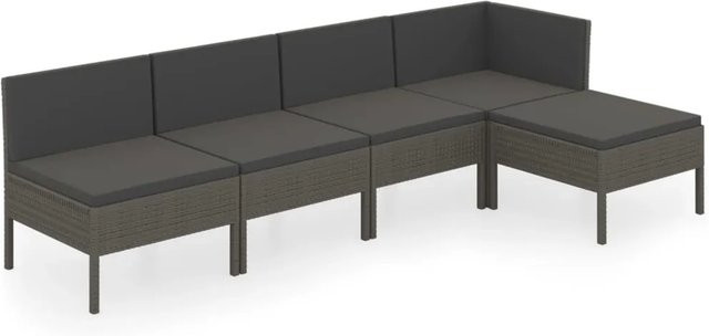 vidaXL 5-tlg Garten-Lounge-Set aus Poly Rattan in Grau mit Polstern und UV-beständigen Auflagen - Bild 1