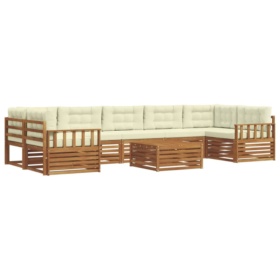 vidaXL Outdoor-Sofagarnitur 8-teilig L-Form aus massivem Akazienholz mit Kissen in Natur und Creme - Bild 2