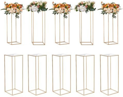 VEVOR 10er-Set Blumenhocker Eckig Modern Gold, Metall-Blumenständer mit Acrylplatte für Hochzeiten und Events, B/T/H: 28 x 28 x 80 cm - Bild 1