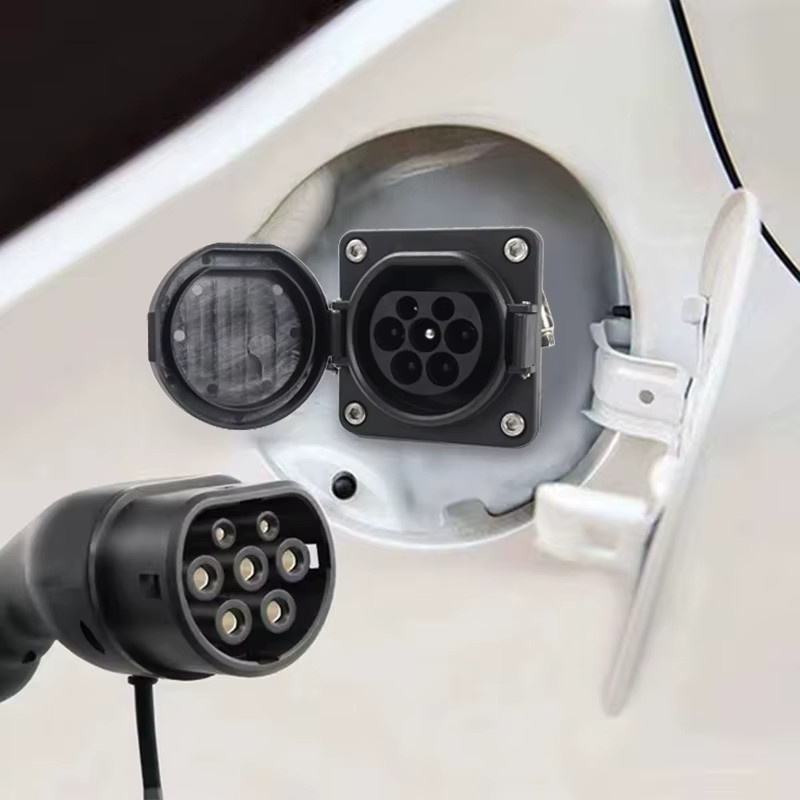 WUFEN EV EVSE Ladebuchse Typ 2 Stecker 63A 3-Phasen 40KW mit 0,5m Kabel in Schwarz für IEC 62196-2 Elektrofahrzeug-Seitensteckdose - Bild 3