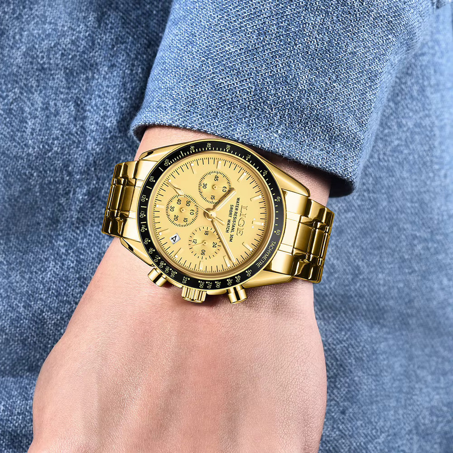 LIGE Armbanduhr Quarz, Edelstahl, Gold, Herren - Bild 5