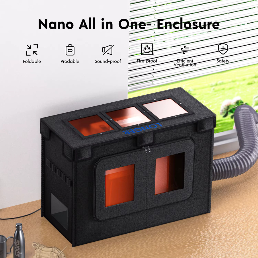 LONGER Faltbares Lasergravierer-Gehäuse in Schwarz mit Lüfter und Abluftschlauch für Nano und Nano Pro Laserschneider, B/T/H: 73,15 x 54,86 x 38,1 cm - Bild 4