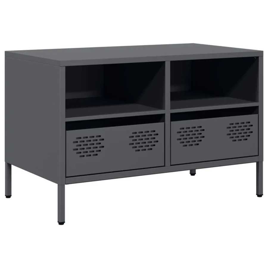 vidaXL TV-Schrank aus kaltgewalztem Stahl in Anthrazit im Industrie-Stil, B/T/H: 68 x 39 x 43,5 cm - Bild 2
