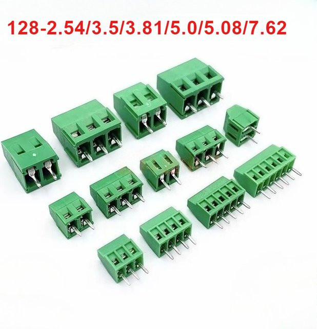 E-SIMPO 100 Stück KF128 Gerade PCB-Schraubklemmenblock-Verbinder in Grün mit verschiedenen Rastermaßen (5,0mm, 5,08mm, 7,62mm) - Bild 1