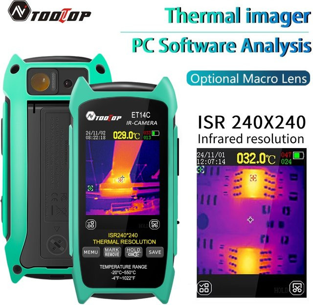 TOOLTOP ET14C Wärmebildkamera mit 2,8-Zoll-Display, 25 Hz und ISR240x240 Thermografie zur elektrischen Fehlererkennung, Farbe: Grün - Bild 1