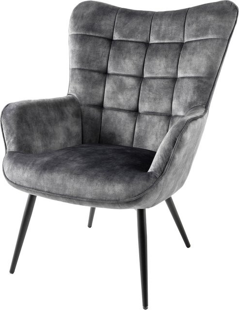 Riess-Ambiente Sessel SCANDINAVIA im skandinavischen Design mit Armlehnen aus Samt in Beige und schwarzen Metallbeinen - Bild 1