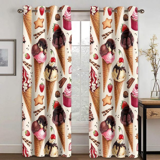 Yiran Furniture Verdunkelungsvorhang Dessert Eis Lutscher Donut für Kinderzimmer, 2 Paneele, Mehrfarbig, Breite: 55 cm, Höhe: 120 cm - Bild 1