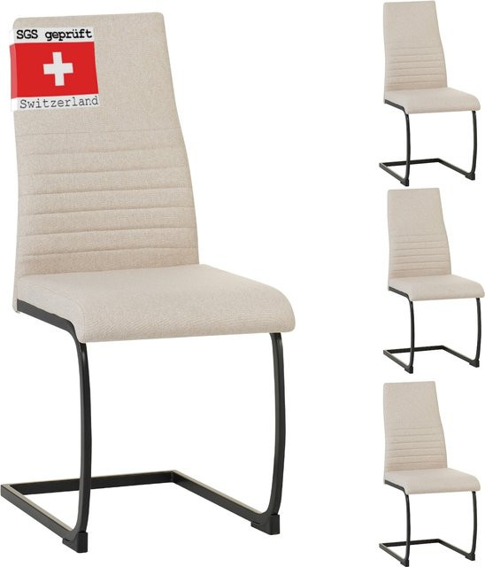 ALBATROS Freischwinger Stuhl TURANO 4er Set, Beige, Polsterstuhl mit Stoff-Bezug und modernem Design - Bild 1