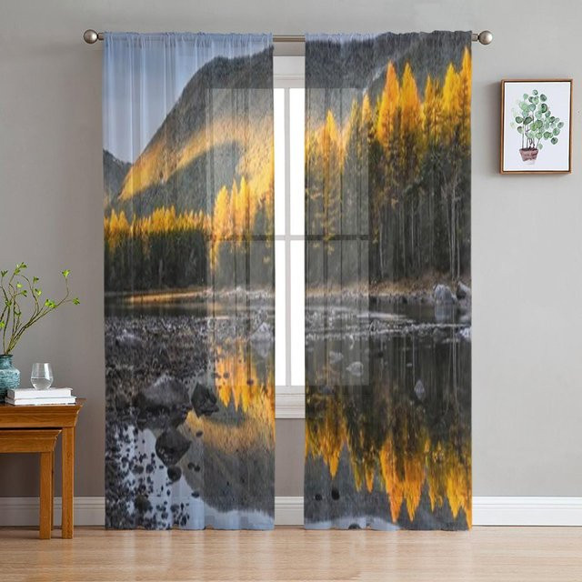 Super Six Chiffon Gardine Schneegekrönter Berg Sibirien Transparent Schwarz B: 135 cm, H: 114 cm - Bild 1
