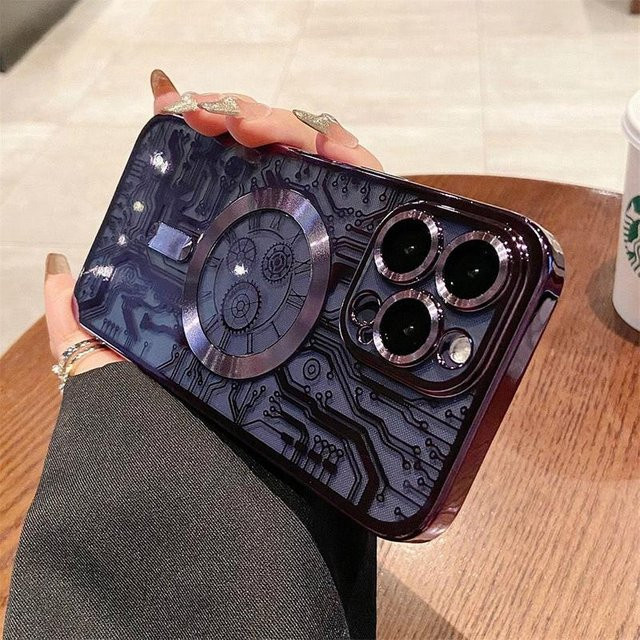 Yiran Bag MagSafe Mechanische Getriebe Transparente Hülle für iPhone 11 bis iPhone 16 Pro Max in Lila - Bild 1