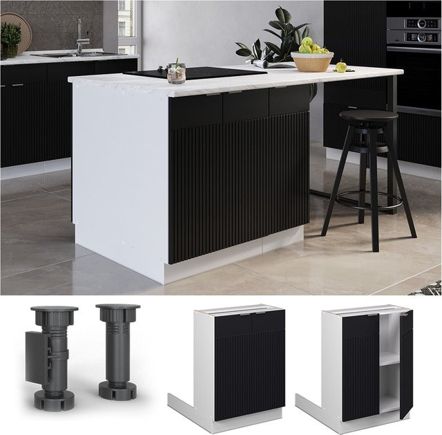 Vicco Regalinselunterschrank Fame-Line in Weiß und Schwarz gestreift, Breite: 60 cm - Bild 1