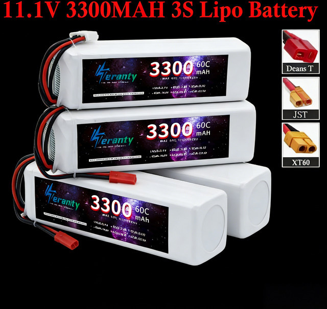 NDNNAS Li-Ion Pack Bestseller 3S 3300mAh 11,1V Lipo-Akku 60C in Weiß mit XT60, DEANS T-Stecker, XT30 und JST-Anschluss für Drohnen, RC FPV Flugzeuge, Boote und Hubschrauber - Bild 1