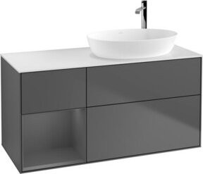 V&B Waschtischunterschrank Finion mit Wandbeleuchtung, Anthrazit lackiert, B: 120 cm, T: 50,1 cm, H: 50,1 cm - Bild 1