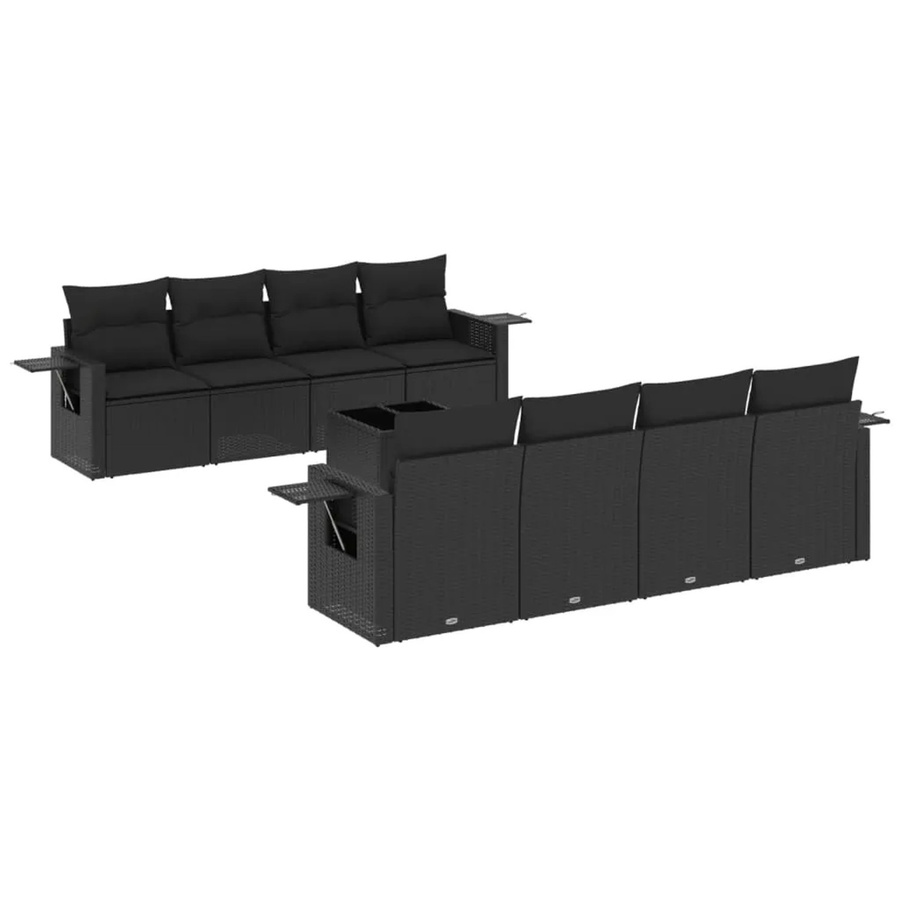 vidaXL 9-teilige Garten-Sofagarnitur aus Poly-Rattan mit Kissen in Schwarz - Bild 2