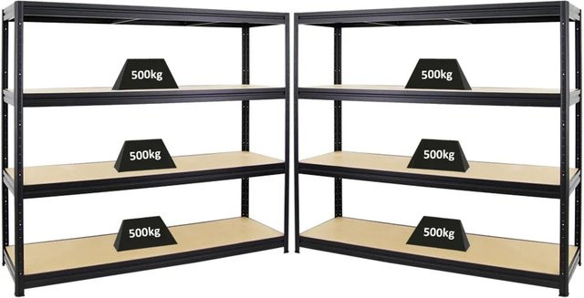 PROREGAL 2er-Set Profi-Schwerlastregal DINO Schwarz, H x B x T: 180 x 180 x 60 cm, Fachlast 500kg - Bild 1